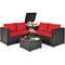 4 Pcs Outdoor Patio Rattan Furniture Set with Cushioned Loveseat and Storage Box